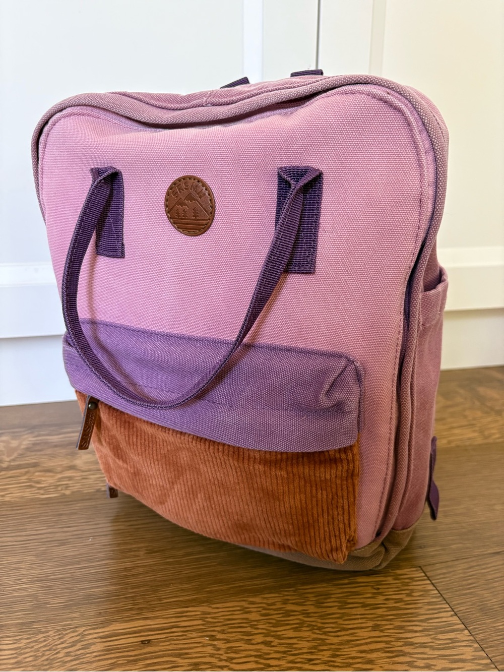Souris Mini Kids Backpack Pink Purple Canvas Corduroy School Bag Outdoors Camp
